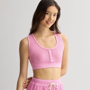 NEW Pink SO Thermal Waffle Knit Cropped Bra Tank Top Size XL Womens Juniors